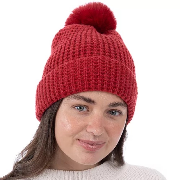 Style & Co. Accessories - New - Style & Co. Red Knit Beanie with Pom-Pom in Red
